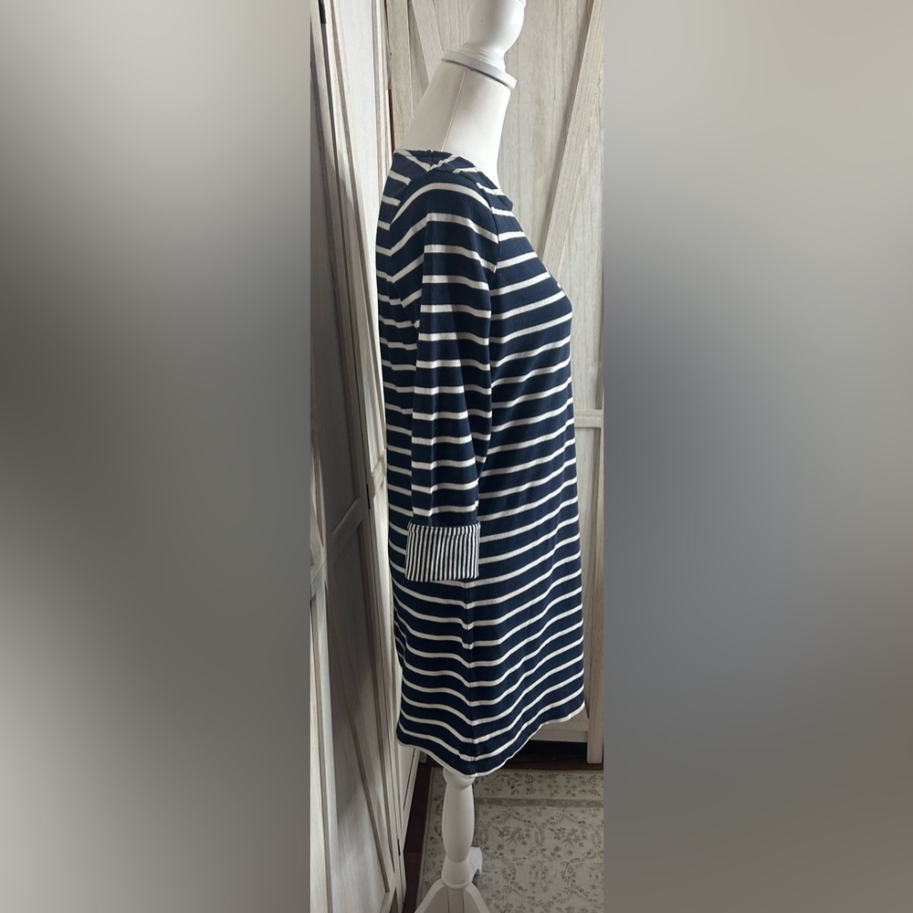 Boden Navy & White Striped Boatneck Shift dress Sz 6R EUC 3/4 sleeve nautical - Picture 4 of 10
